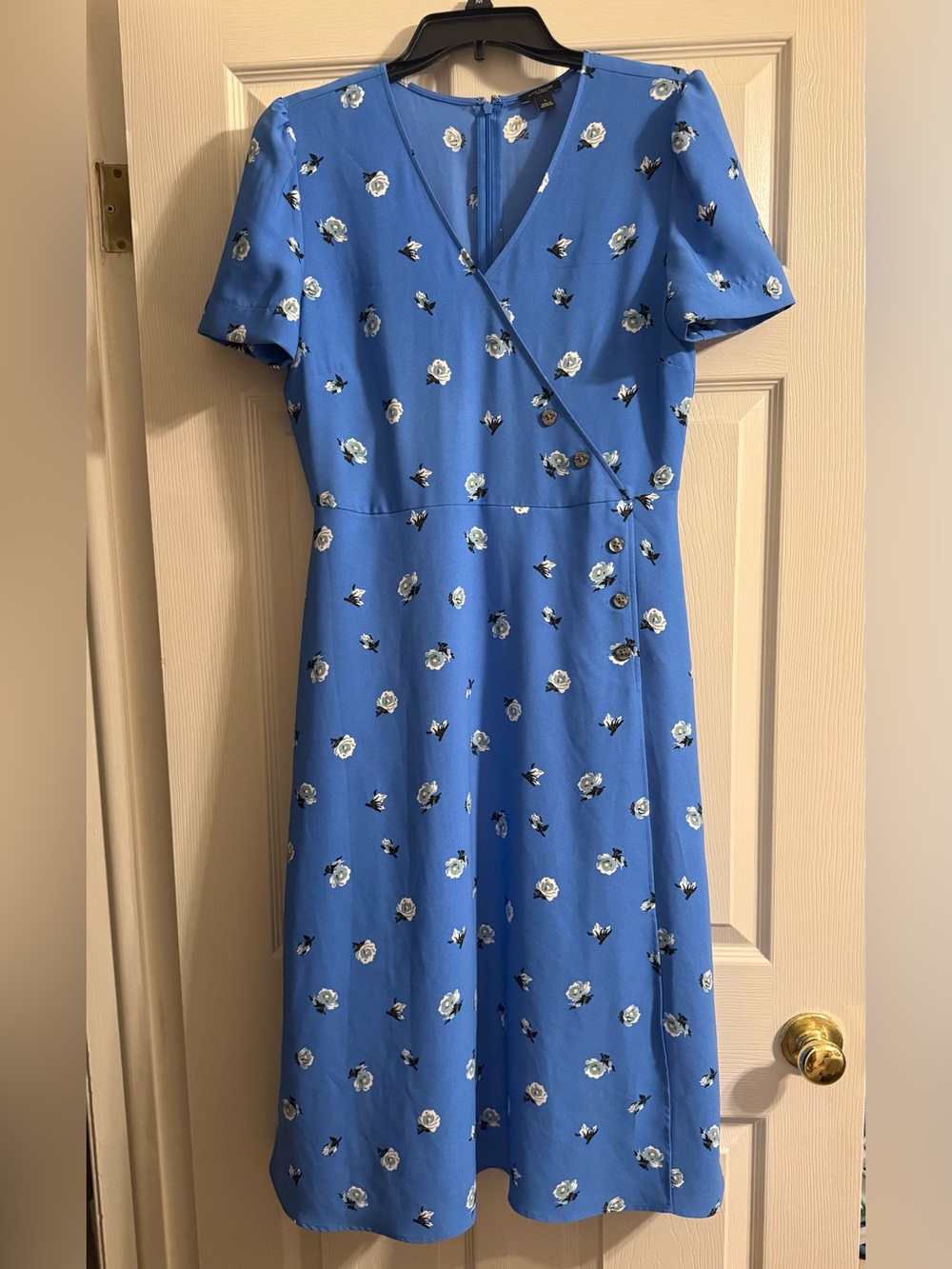Blue Floral Wrap-Style Midi Dress - Ann Taylor Sz 6